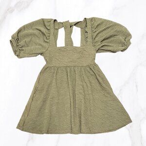 Free People Women's Olive Green Puff Sleeve Babydoll Dress, Size XS